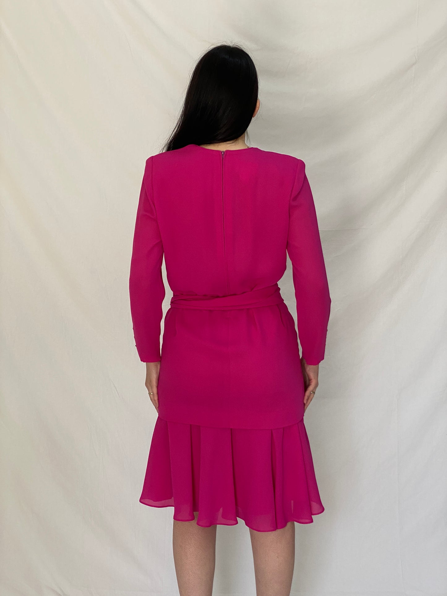 Vintage 80s Henry-Lee Hot Pink Statement Shoulder Mini Dress - S