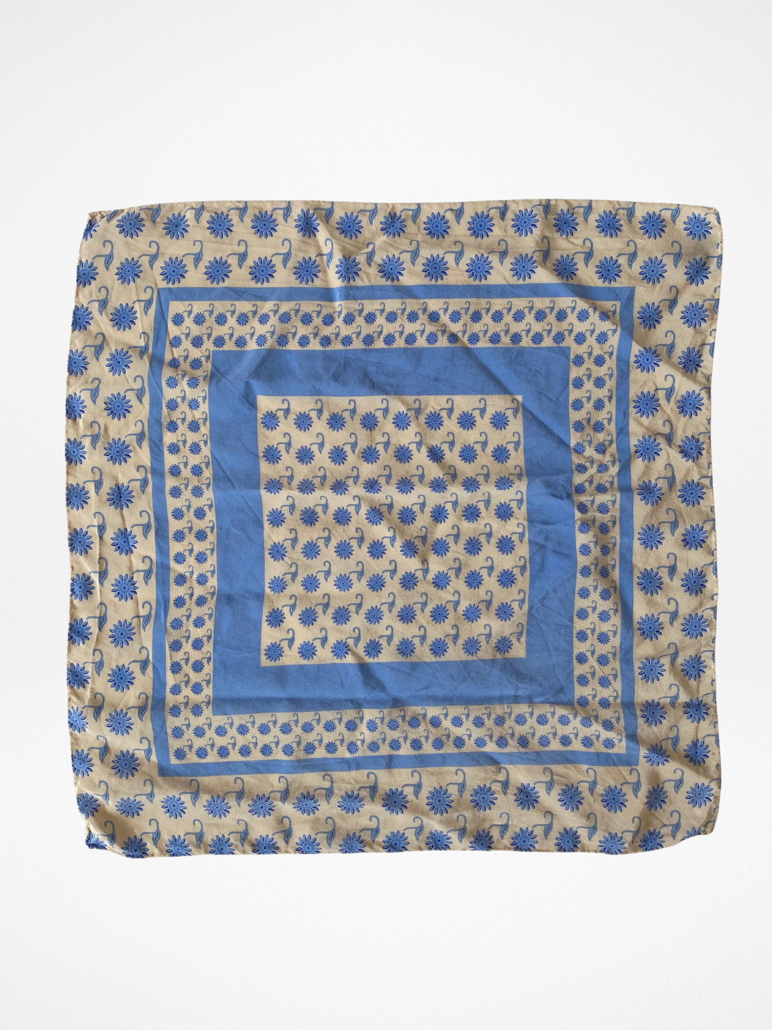 Vintage Prochownick Square Silk Blue & Beige Scarf