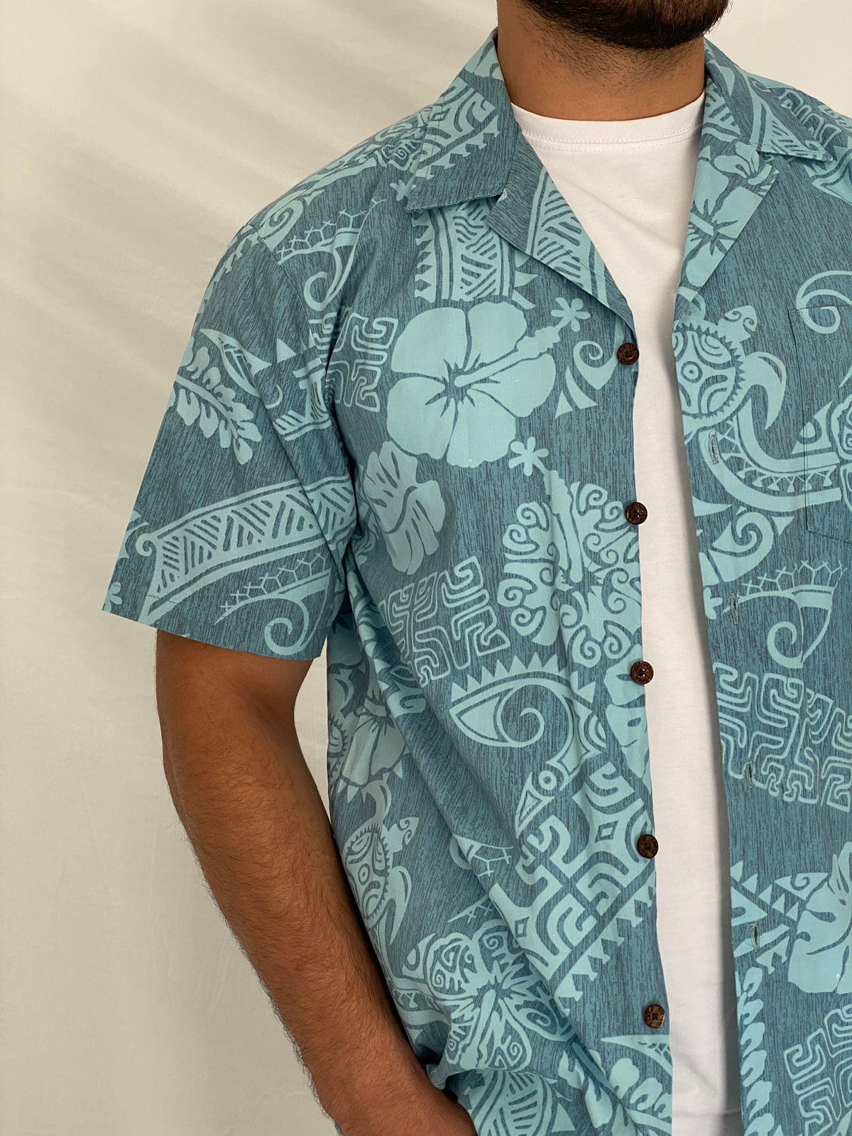 Vintage RJC Hawaiian Blue Cotton Aloha Tropical Tribal Camp Shirt – L Vintage RJC Hawaiian Blue Cotton Aloha Tropical Tribal Camp Shirt – L