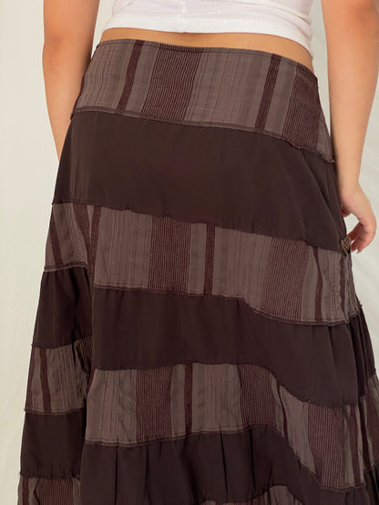 Vintage Y2K Boho CELAiA Brown Tiered Coin Trim Maxi Skirt – XL