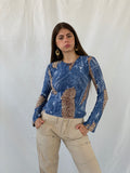 Vintage Denim and Animal Print Long Sleeve Top - S