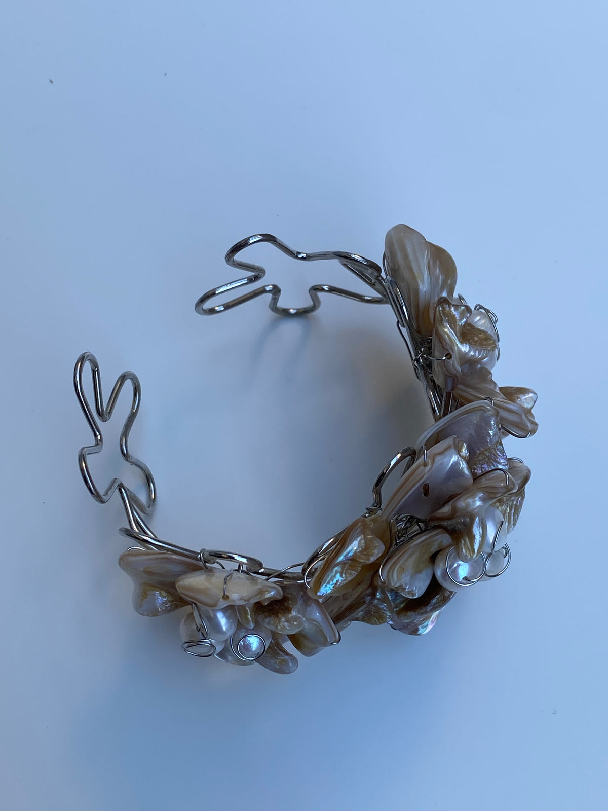Vintage Mother of Pearl Cluster Cuff Handmade Artisan Shell Bracelet Vintage Mother of Pearl Cluster Cuff Handmade Artisan Shell Bracelet