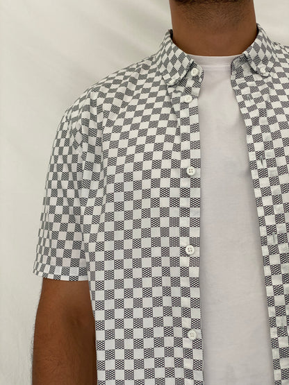 Vans Black White Checkerboard Men’s Cotton Short Sleeve Shirt – L