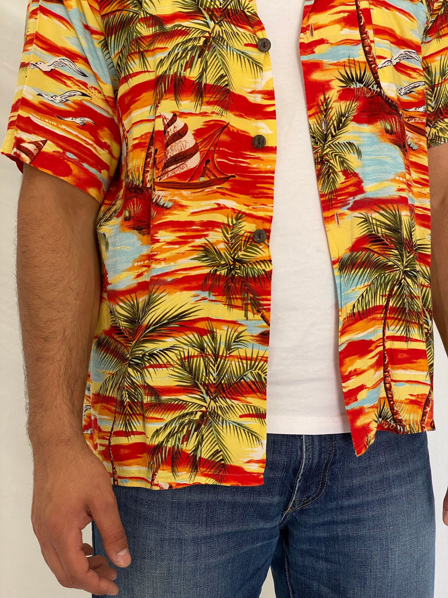 Vintage Ocean Current Originals Tropical Sunset Hawaiian Rayon Shirt - L