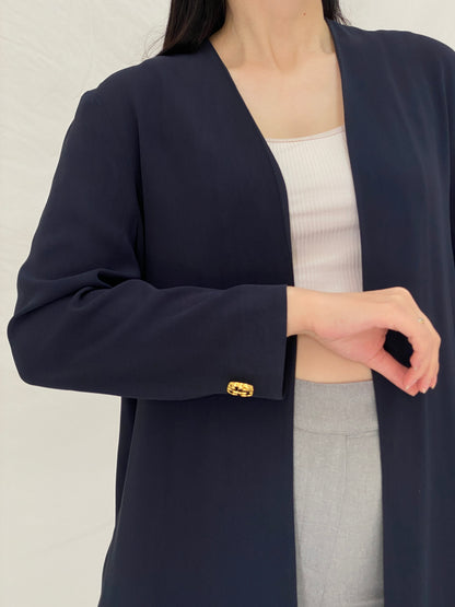 Vintage Donna Moda Navy Longline Minimalist Cardigan with Gold Buttons - L