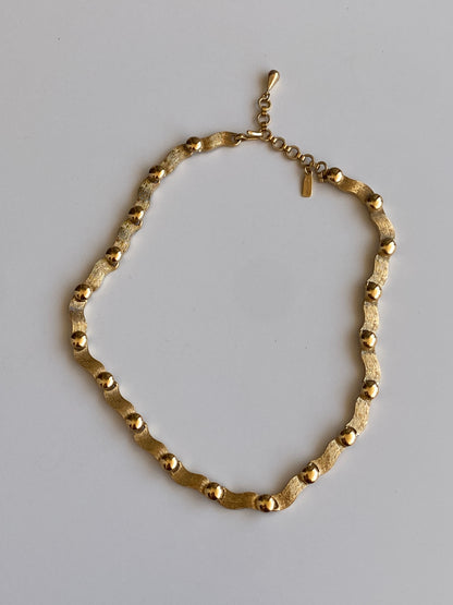 Vintage Monet Brushed Gold Wave Link Choker Necklace