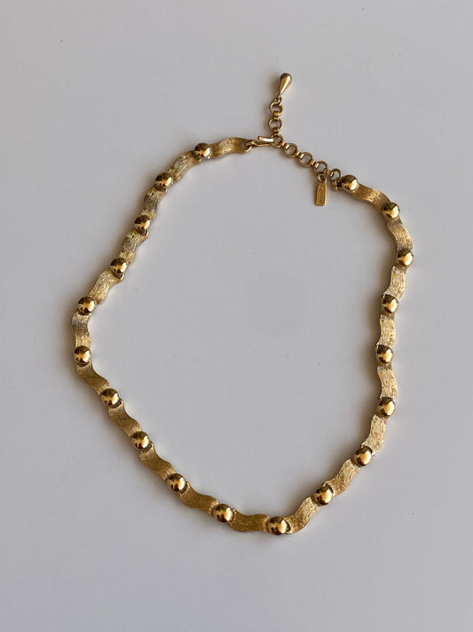 Vintage Monet Brushed Gold Wave Link Choker Necklace