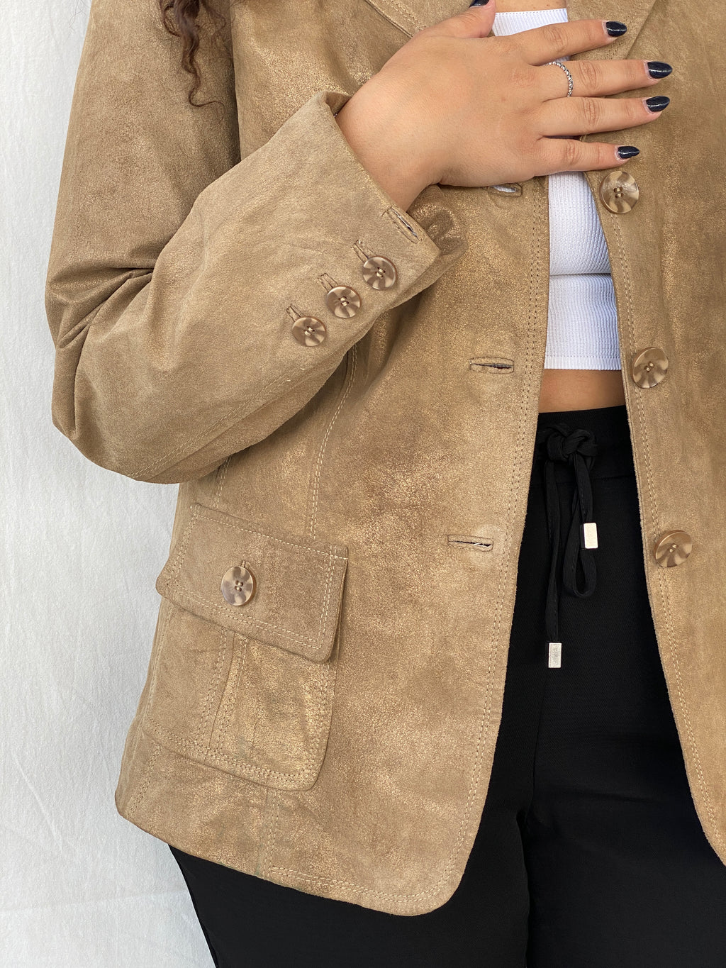 Vintage Genuine Suede Leather Gold Blazer Jacket - L