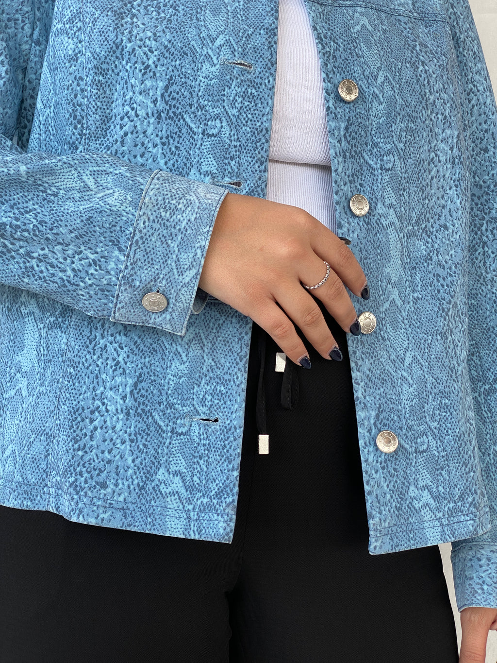 Vintage ColourVille Blue Animal Print Light Women’s Button Jacket - XL