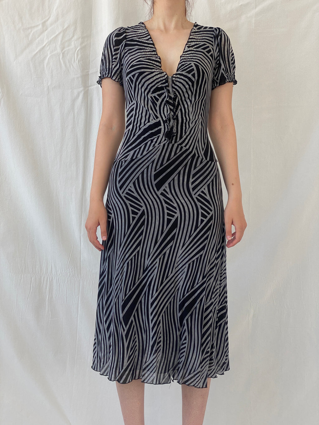 Vintage Jimmy Jean Australia Black Gray Zebra Print Midi Dress - M
