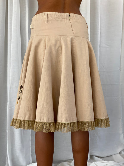 Vintage Y2K KS Embroidered Beige Midi Tulle Hem Skirt - XS