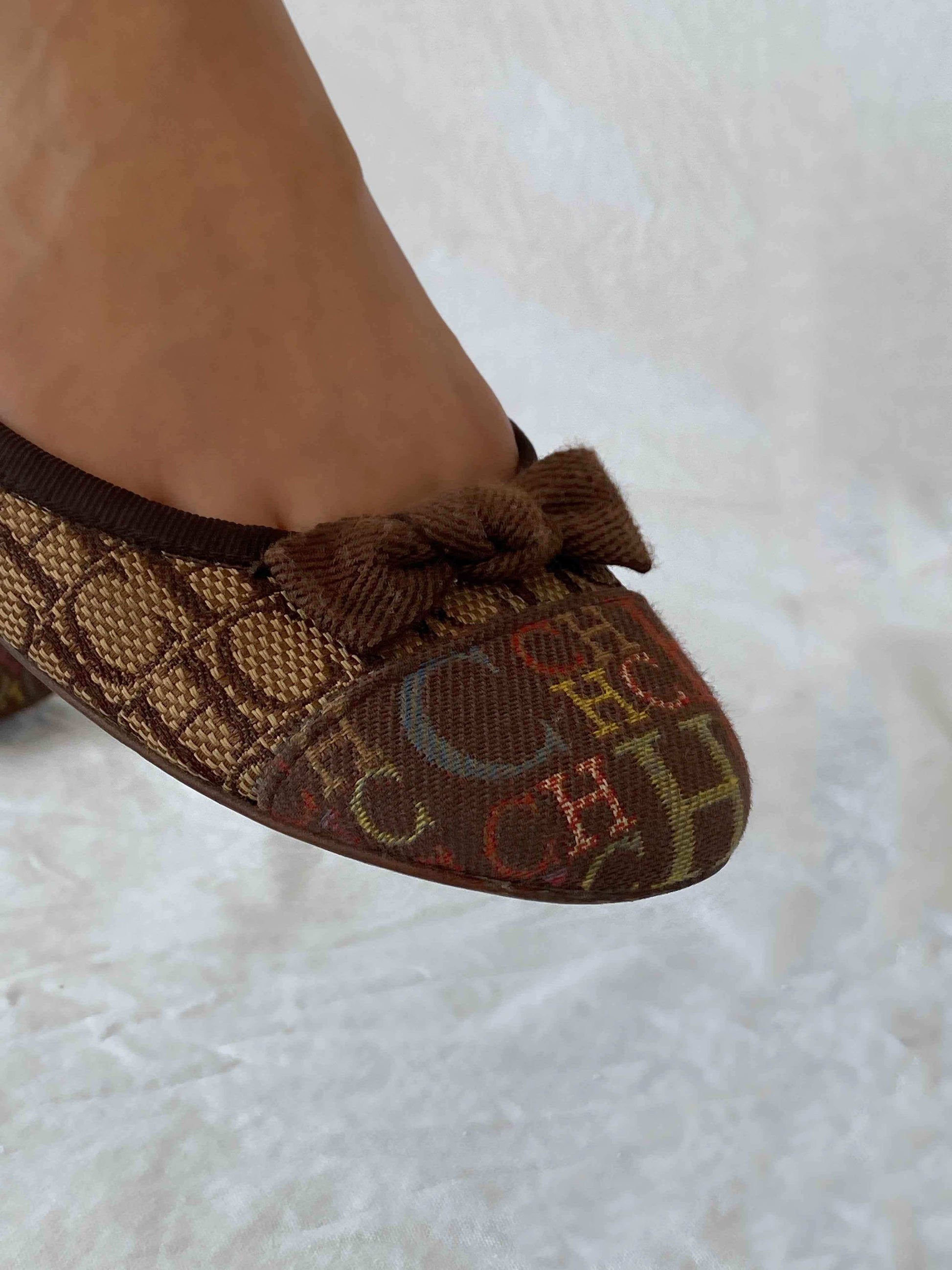 Carolina Herrera Monogram Brown Ballet Flat - Balagan Vintage Ballet flats 00s, 90s, NEW IN