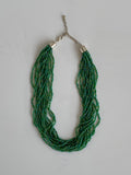 Vintage Multi-Strand Green Glass Beaded Necklace – Statement Layered Boho Jewelry