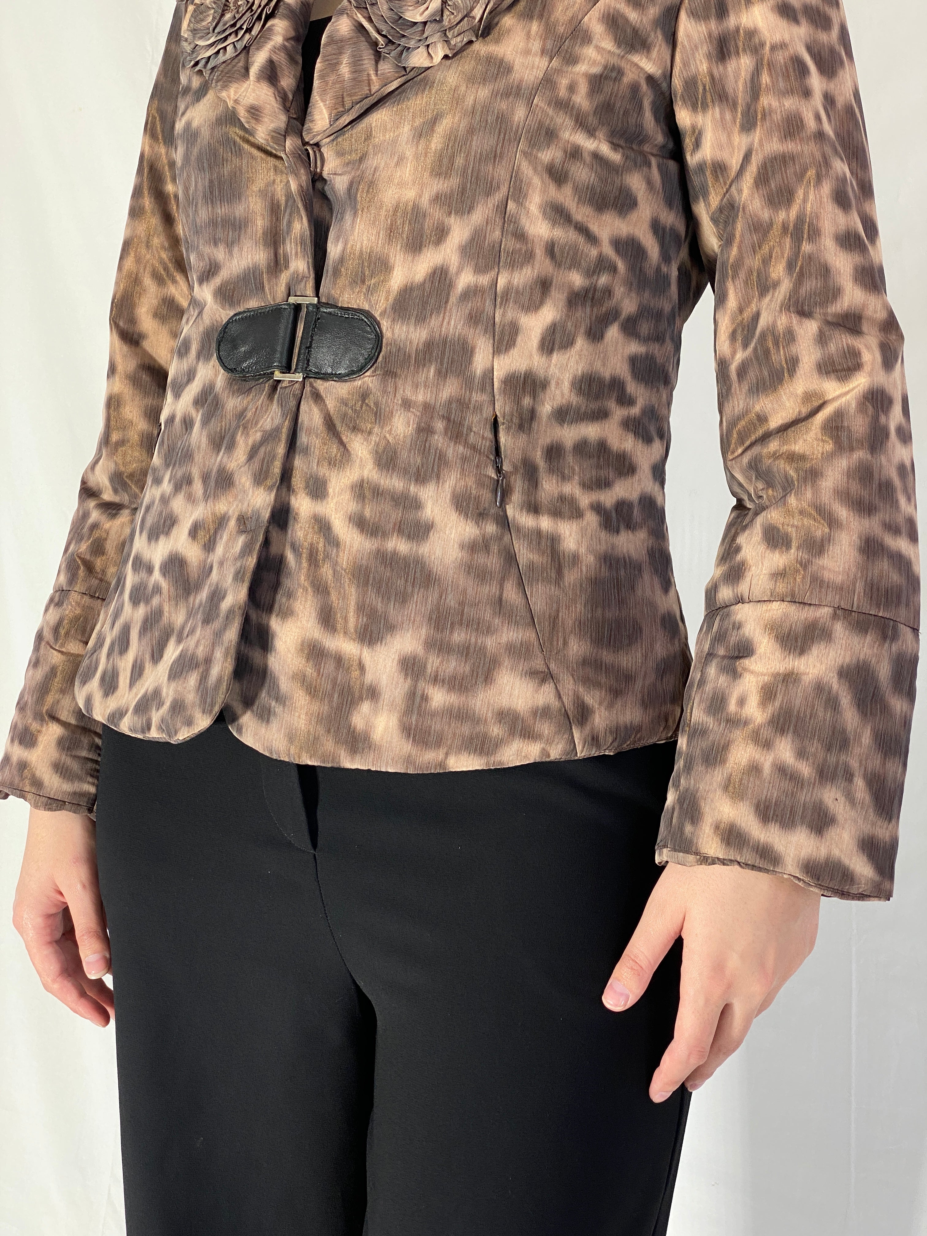 Boko Collection Leopard Print Light Jacket with Floral Collar Detail - M