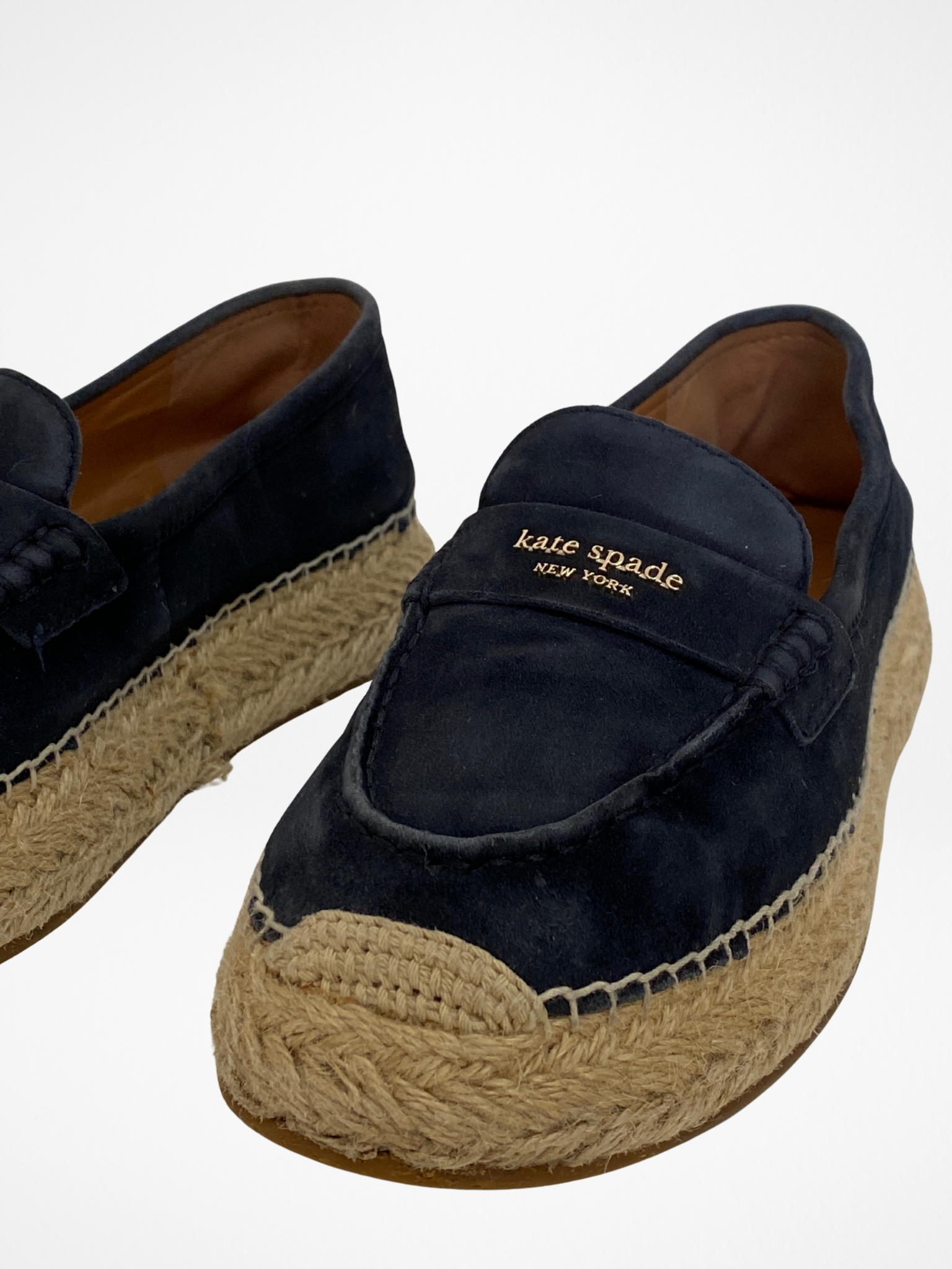 Kate Spade Navy Suede Espadrille Loafers Platform Jute Sole Slip-Ons - 39.5EU