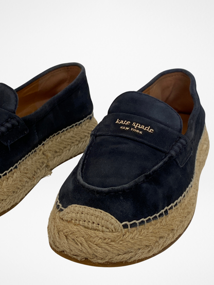 Kate Spade Navy Suede Espadrille Loafers Platform Jute Sole Slip-Ons - 39.5EU