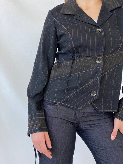 Vintage 90s Jacqueline Riu Whimsy Black Structured Light Jacket - M