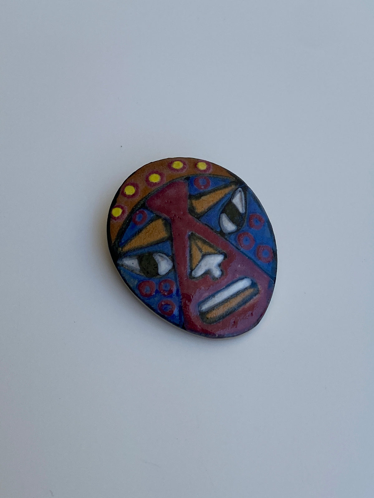 Vintage Hand-Painted Ceramic Tribal Face Brooch by MV Blake Vintage Hand-Painted Ceramic Tribal Face Brooch by MV Blake