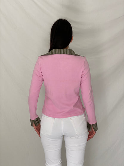 Vintage Y2K Kiabi Woman Baby Pink Cotton Wrap Style School Girl Top - L