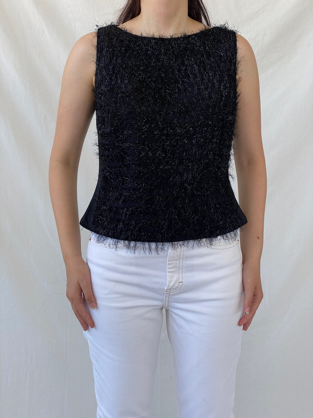 Y2K Nudiir Current Air Textured Black Sleeveless Party Sparkle Top - M