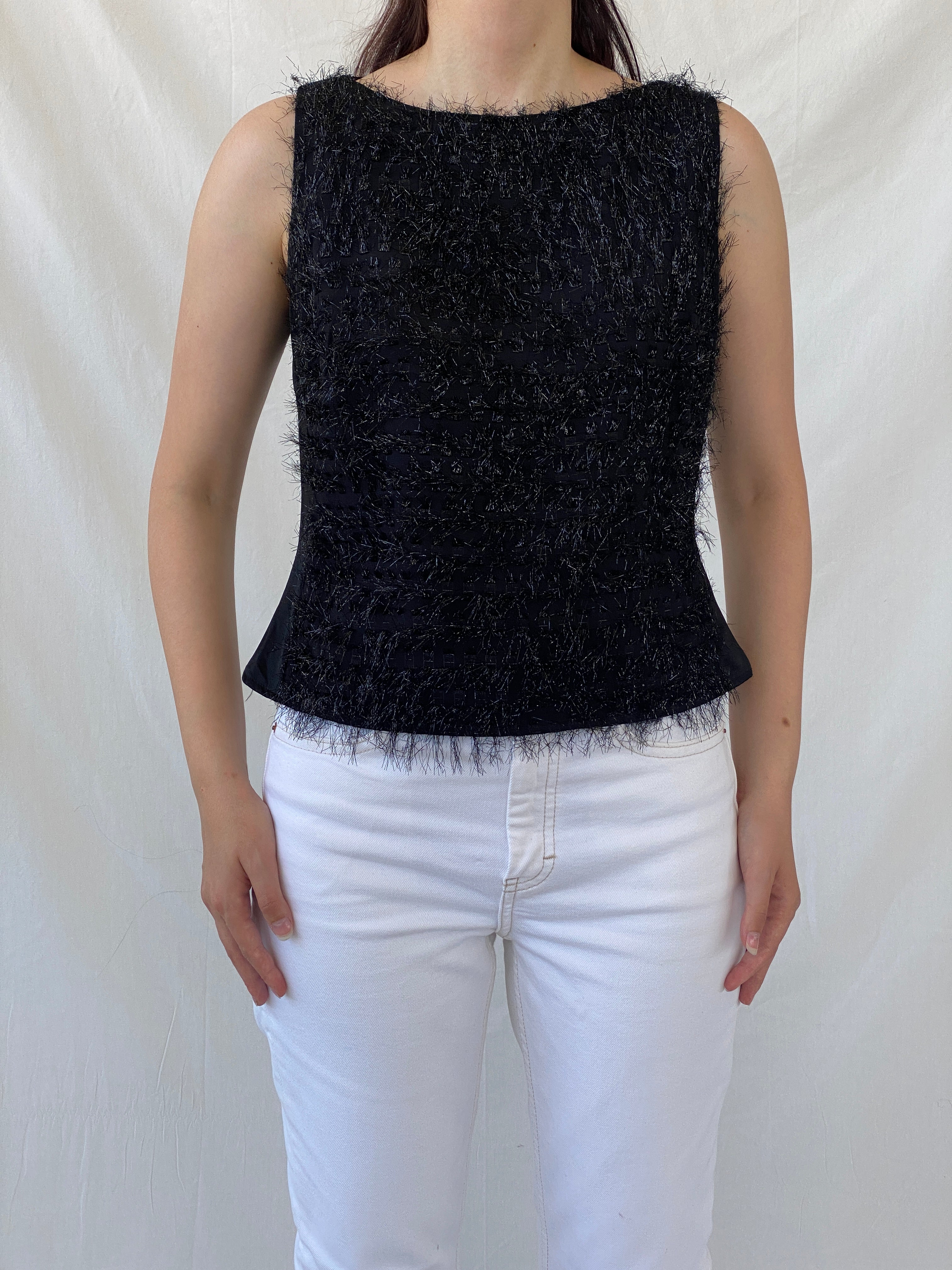 Y2K Nudiir Current Air Textured Black Sleeveless Party Sparkle Top - M