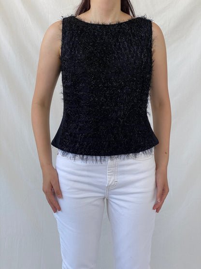 Y2K Nudiir Current Air Textured Black Sleeveless Party Sparkle Top - M