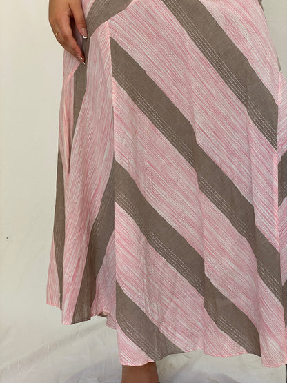 Vintage Y2K Woolworths Woman Pink & Taupe Linen Blend Chevron Maxi Skirt - M
