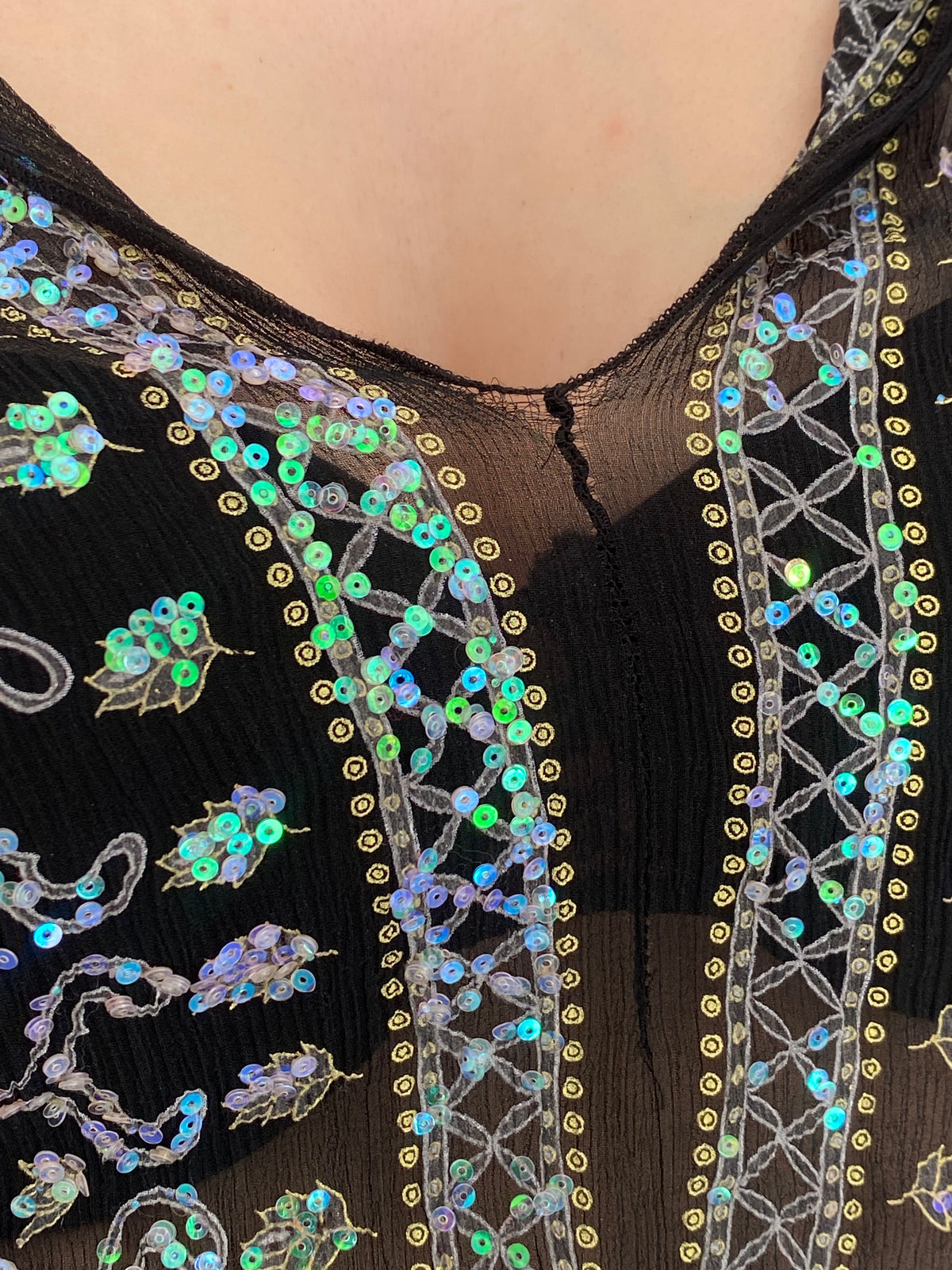 Vintage Venus Black Silk Sheer Sequin Embroidered Blouse – S