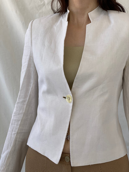 Gorgeous GünCel Linen Women’s Ivory Light Blazer Office Suit Jacket - M