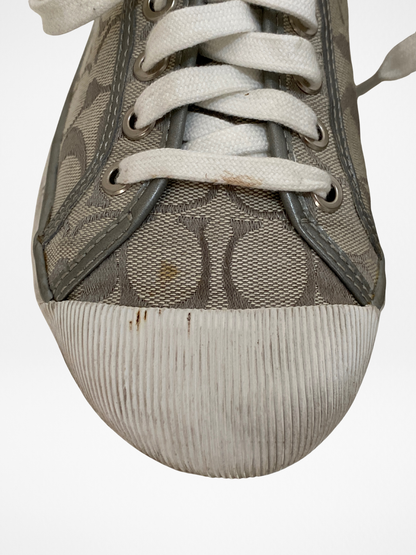 Coach Gray Monogram Canvas Sneakers with Leopard Trim - 38.5EU