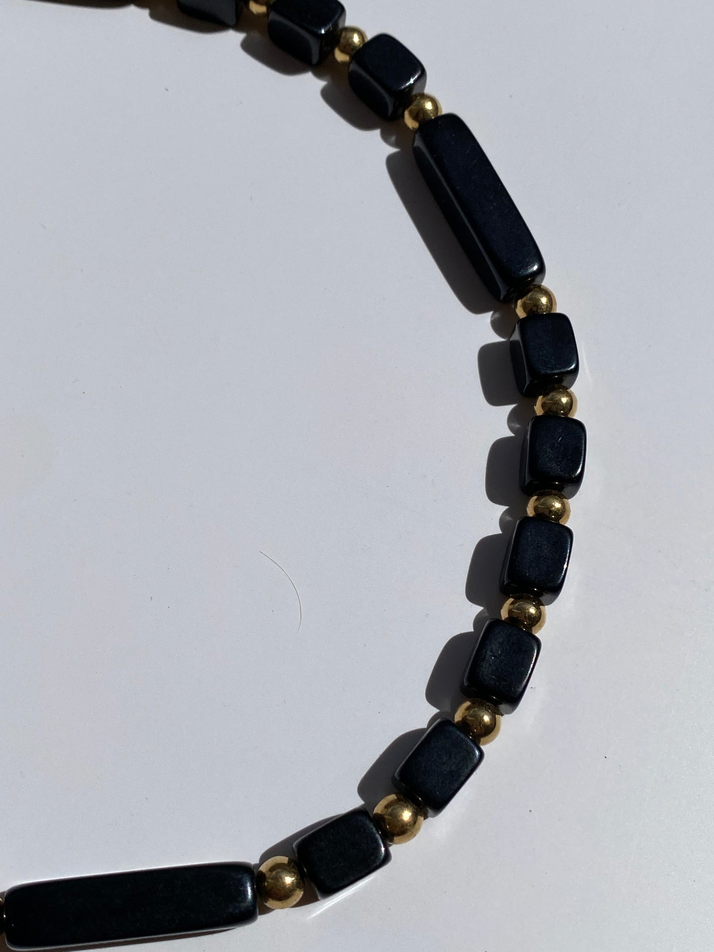 Vintage Sleek Trifari Black Gold Beaded Signed Choker Necklace
