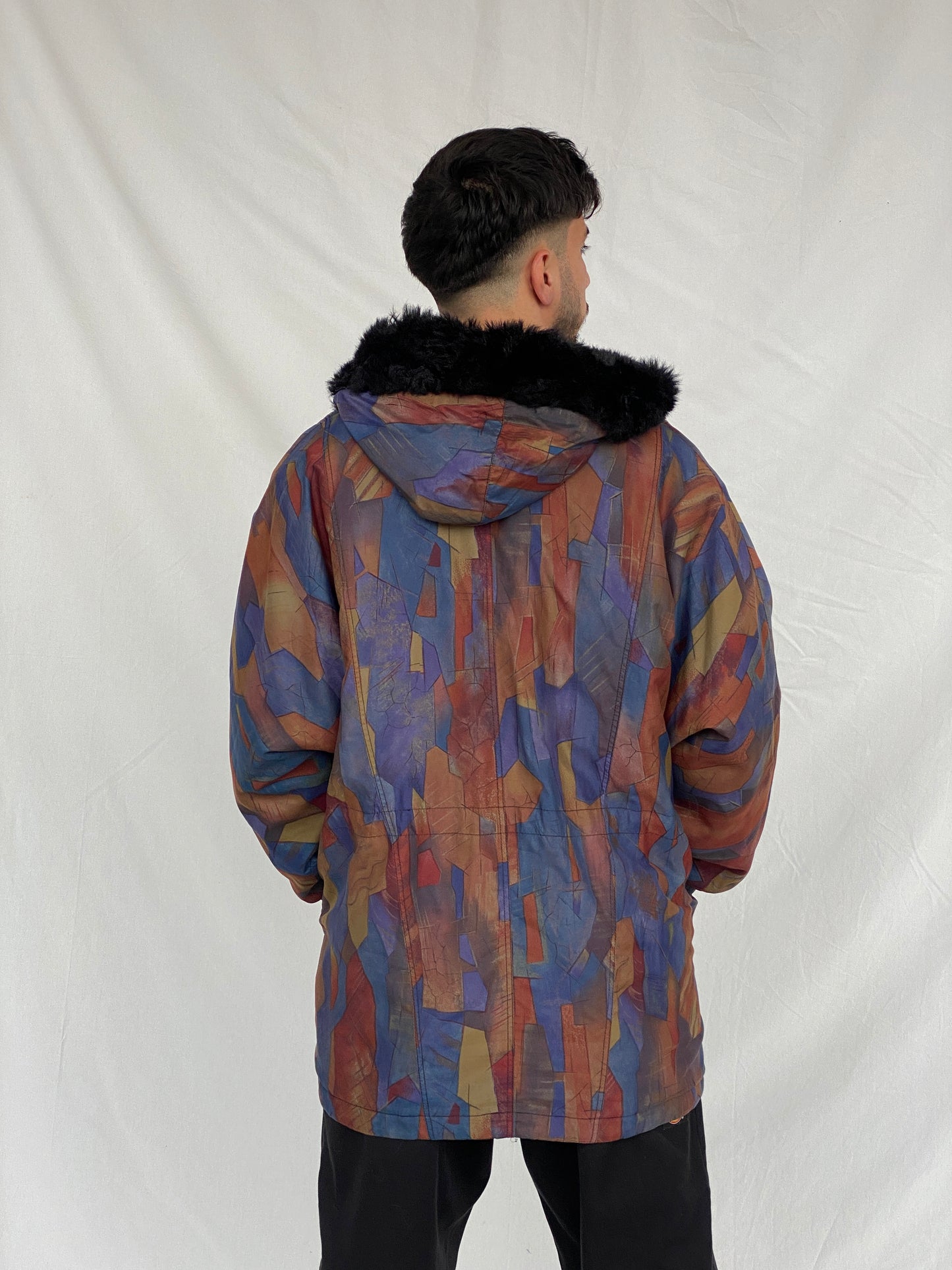 Vintage 80s Vive Le Vent Abstract Geometric Coat - L