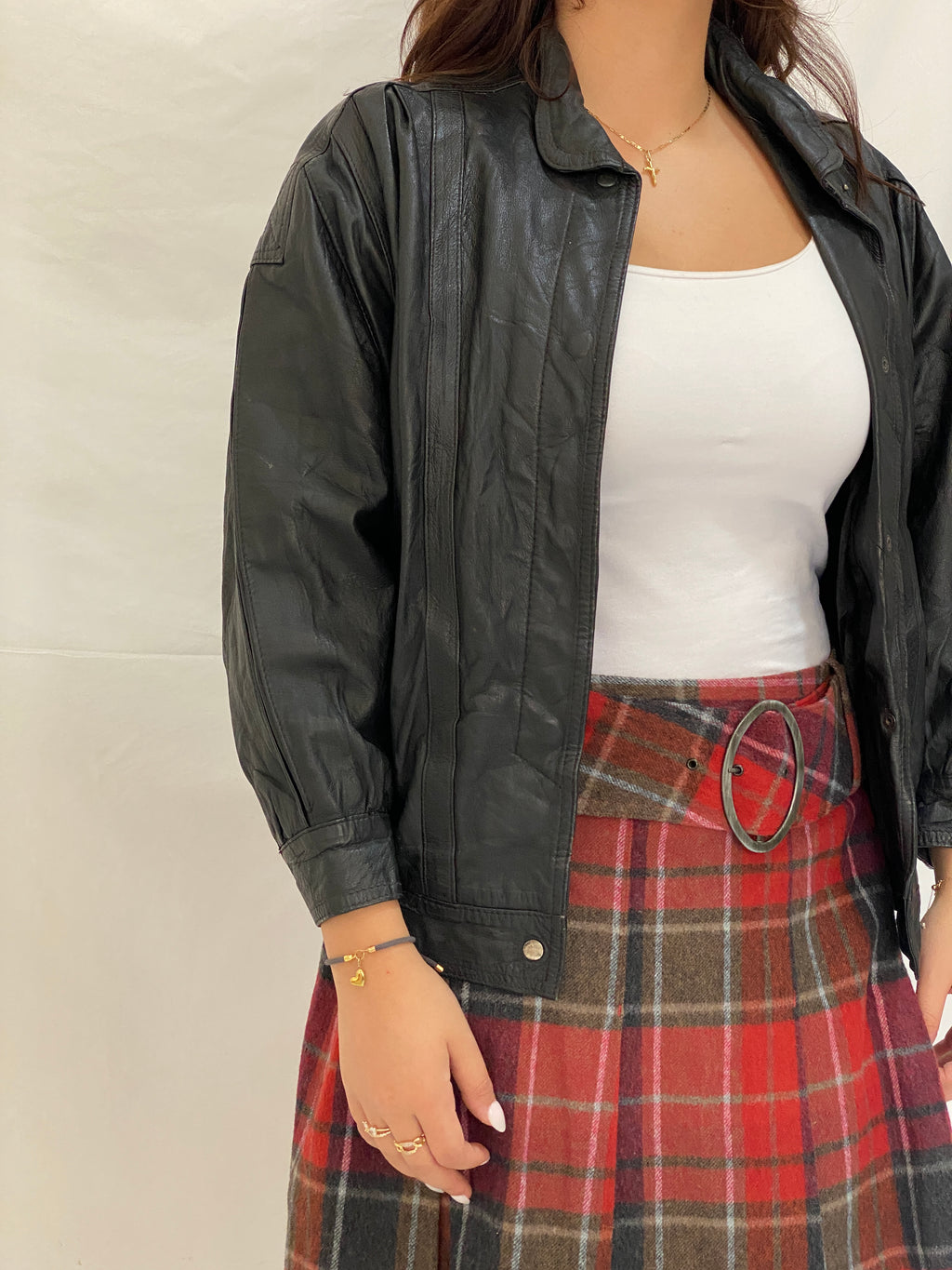 Vintage Black Genuine Leather Bomber Jacket - 90s Oversized Clip Front Moto Style - S