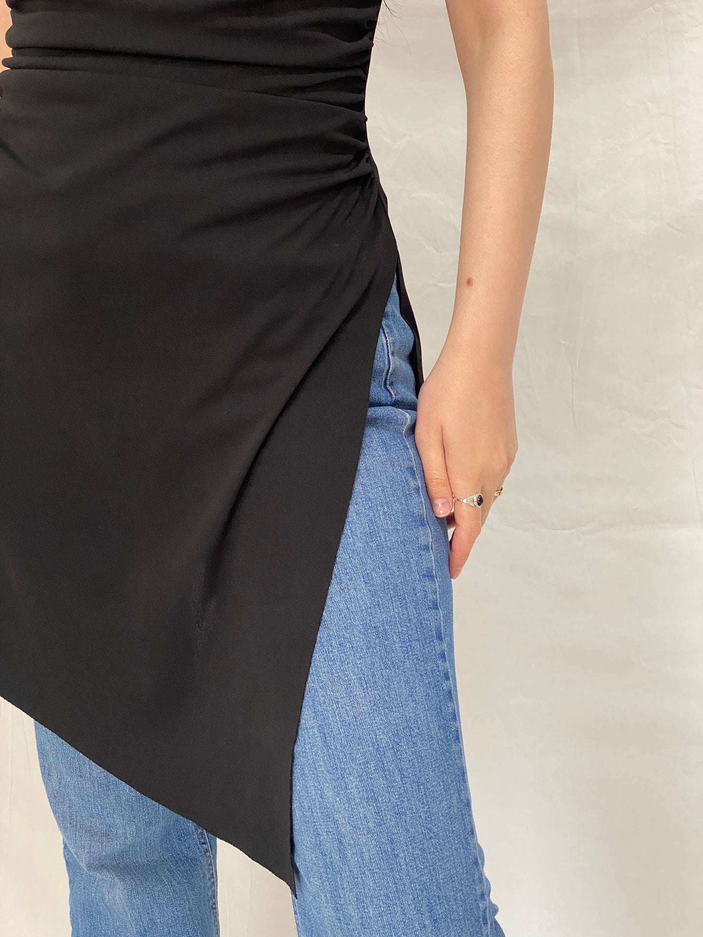 Vintage Y2K A-list Black Asymmetric  Ruched Cami Stretch Minimalist Top - M