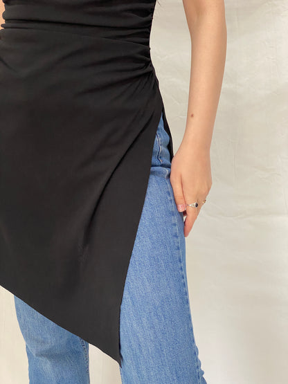 Vintage Y2K A-list Black Asymmetric  Ruched Cami Stretch Minimalist Top - M