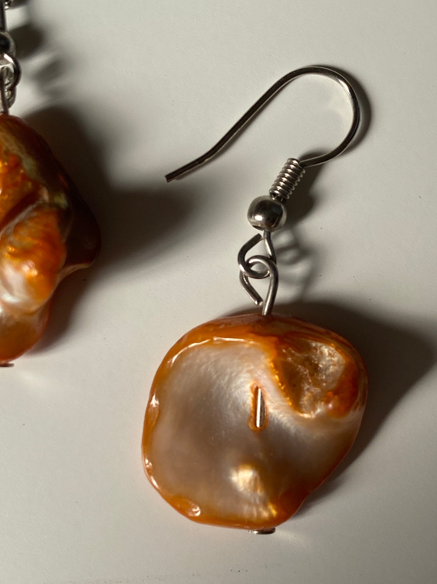 Vintage Mother of Pearl Shell Organic Boho Iridescent Statement Drop Earrings