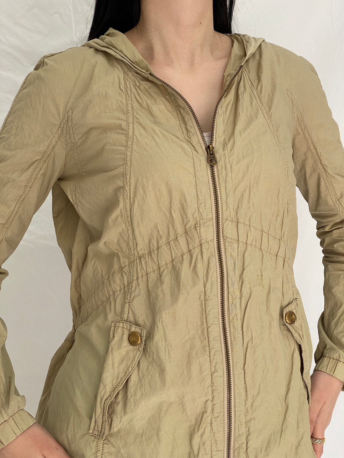 AX Armani Exchange Lightweight Hooded Beige Jacket - S AX Armani Exchange Lightweight Hooded Beige Jacket - S