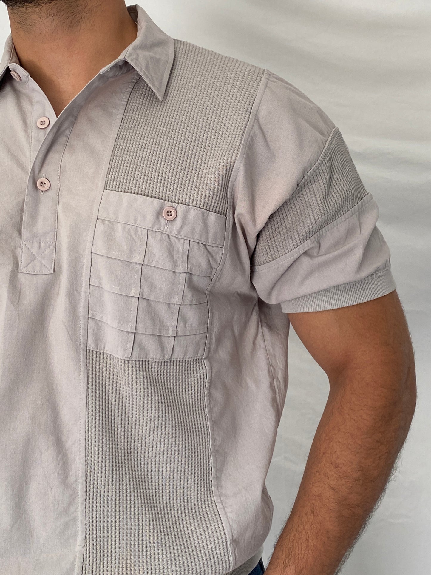 Vintage 90s Alexxus Exclusive Gray Textured Panel Polo Shirt – L