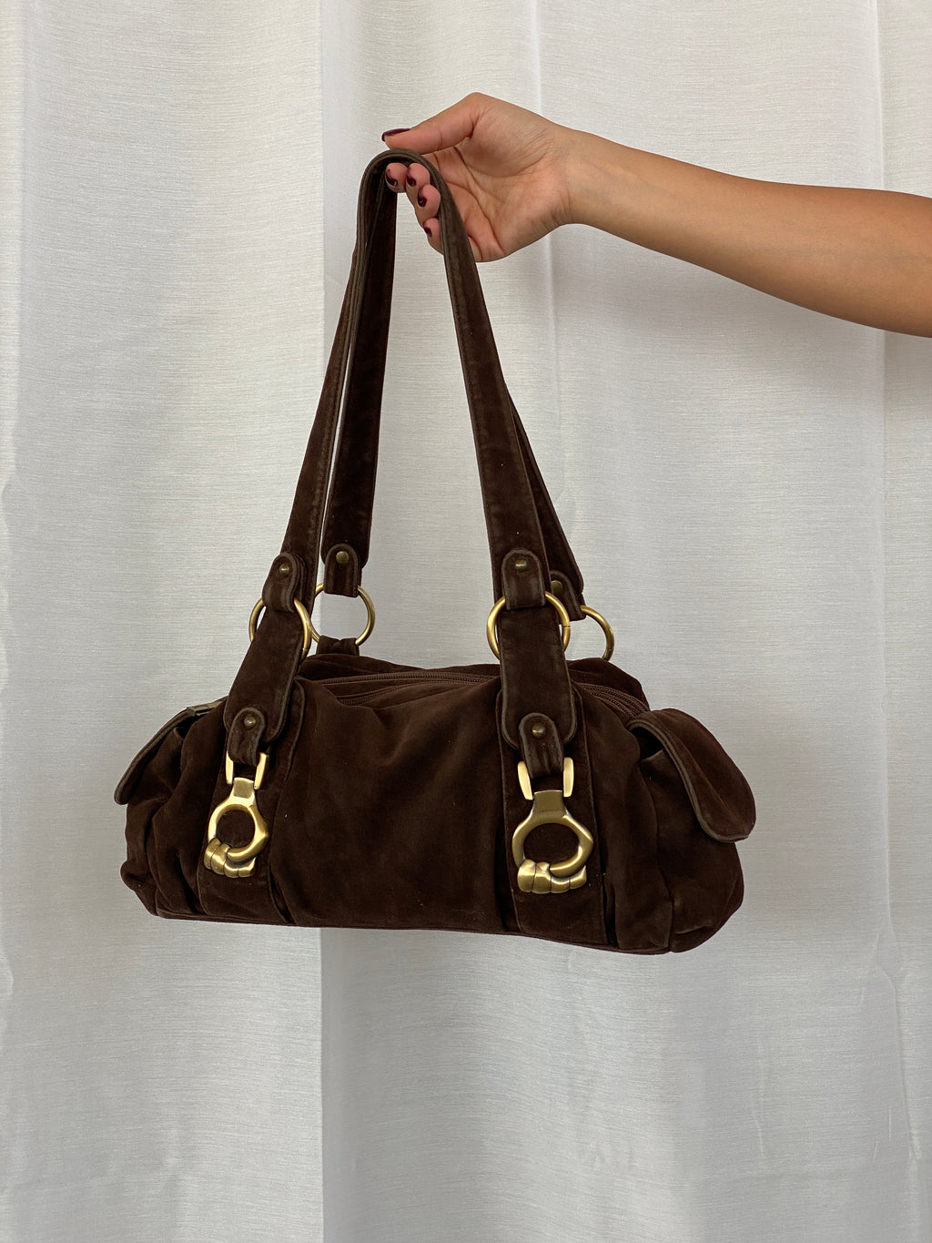 Vintage YLXINBO Brown Fabric Baguette Shoulder Bag
