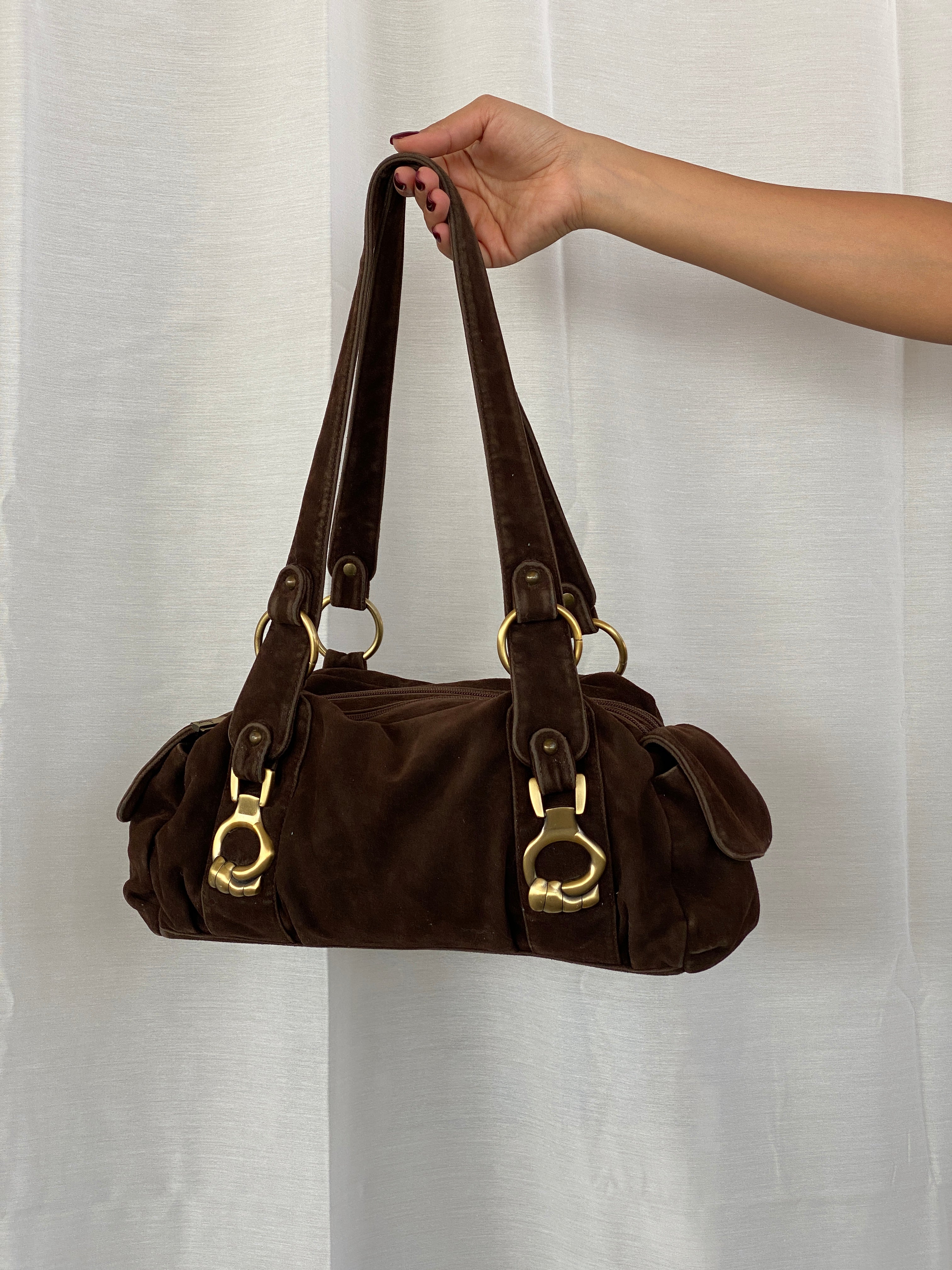 Vintage YLXINBO Brown Fabric Baguette Shoulder Bag