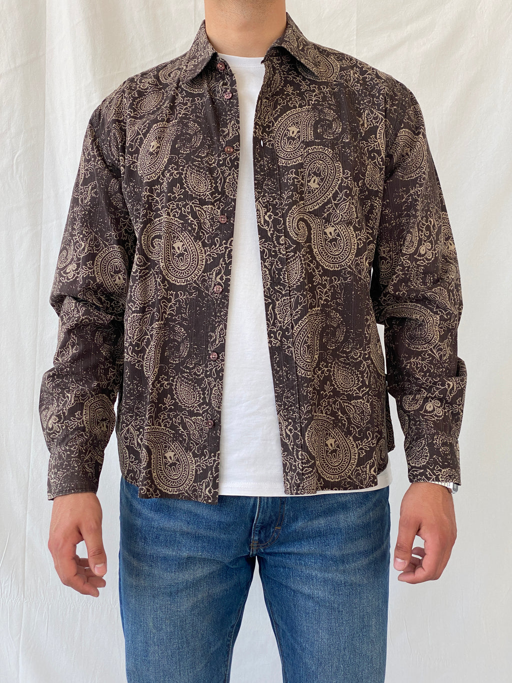 Tom Tailor Sportswear Brown Floral Paisley Print Men’s Long Sleeve Cotton Shirt - XL