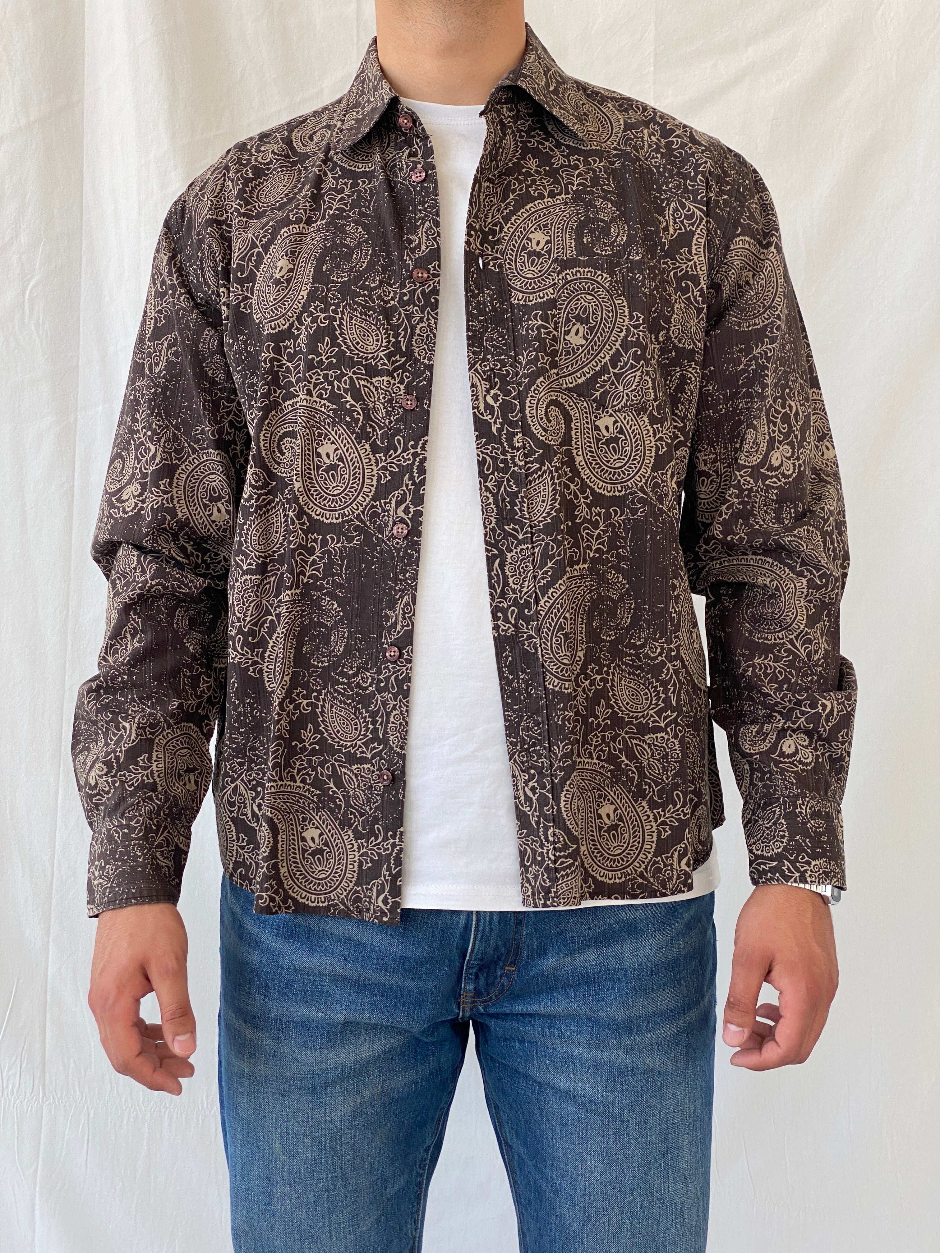 Tom Tailor Sportswear Brown Floral Paisley Print Men’s Long Sleeve Cotton Shirt - XL