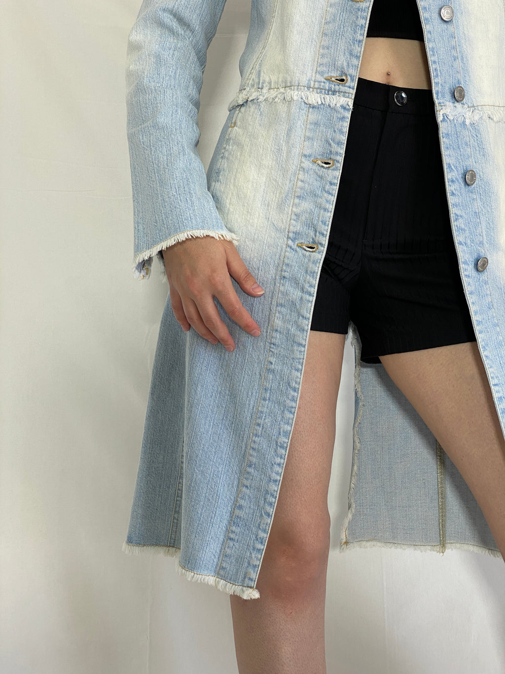 Miss Maggie Italian Denim Long Coat 100% Cotton Vintage Trench Jacket - S