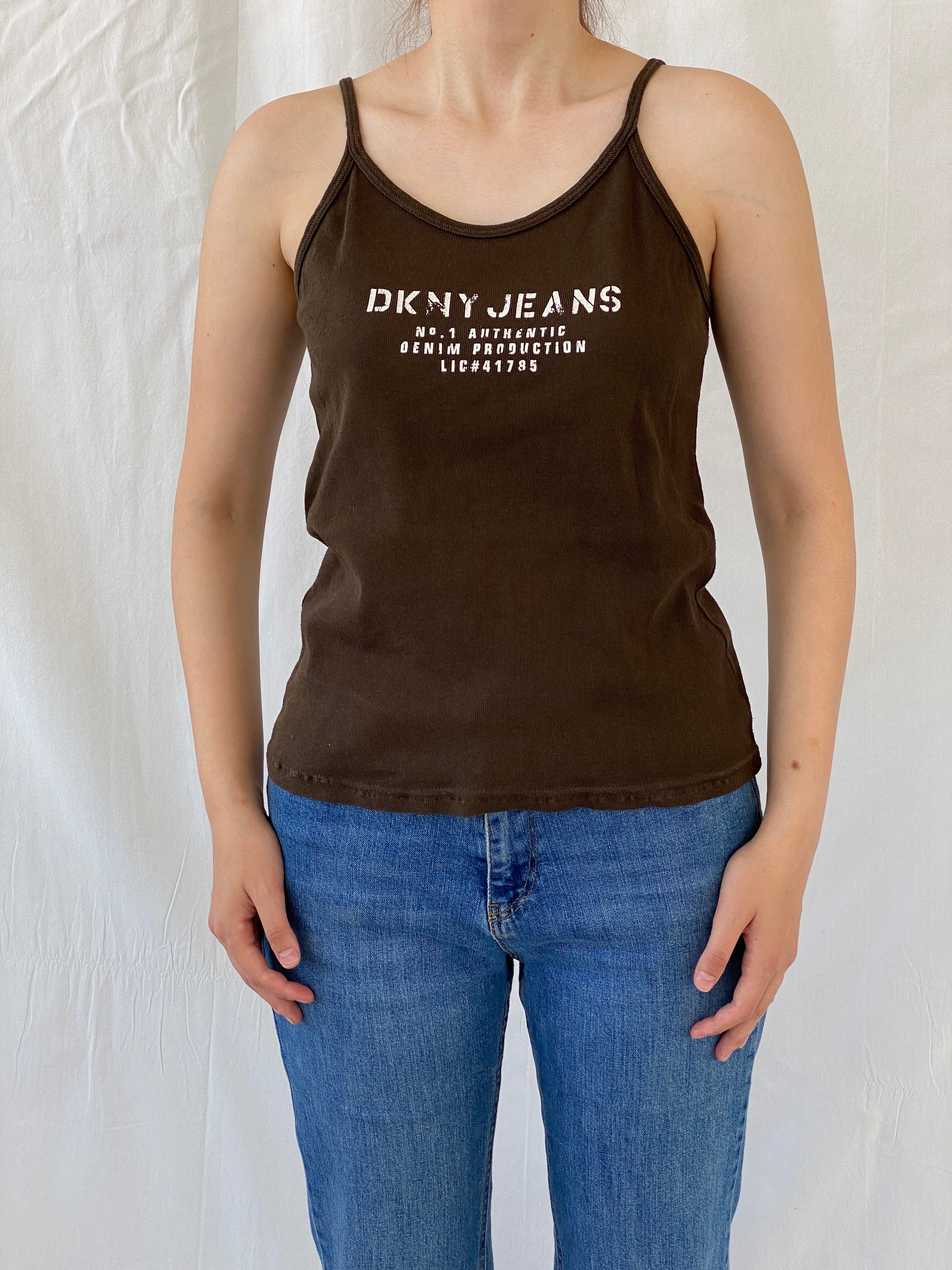 Y2K DKNY Jeans Dark Brown Cotton Tank Top - M/L