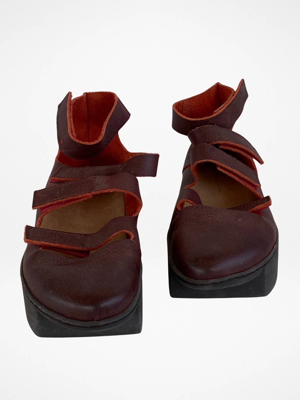 Trippen Burgundy Leather Platform Strappy Sandals – Handmade in Germany – Women’s Size 39EU