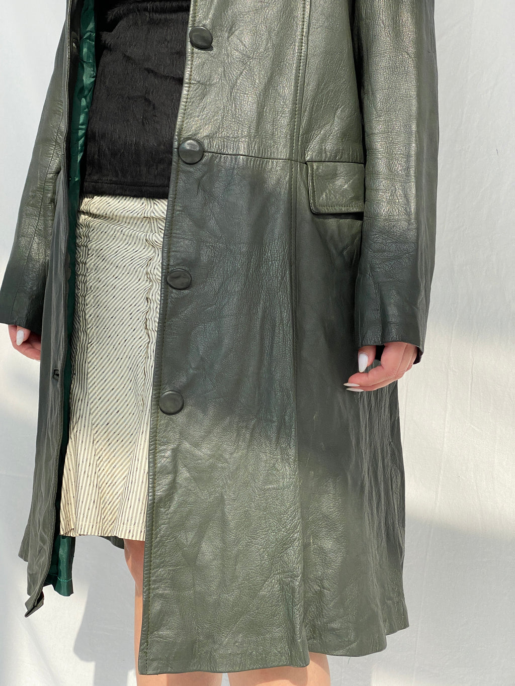 Vintage 90s Genuine Leather Olive Green Coat - L
