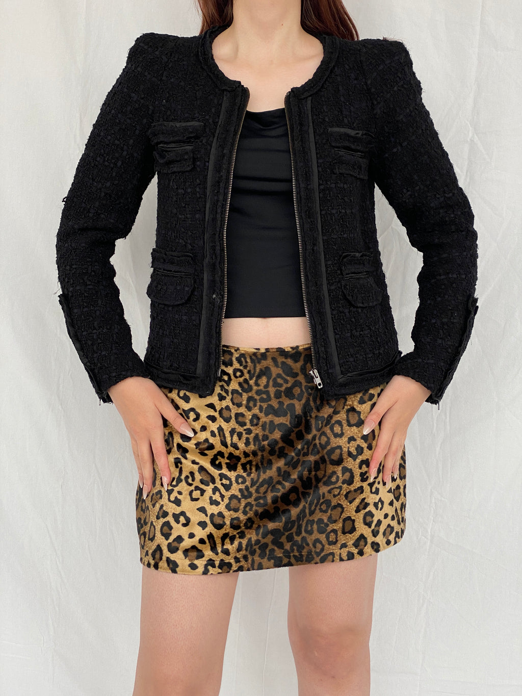 MAJE Black Quilted Tweed Zip up Aznavour Wool Blend Blazer - M