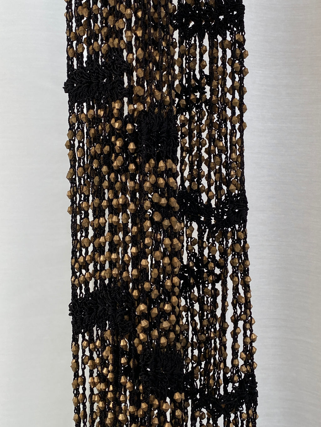 Therapy Black Crochet Beaded Fringe Scarf with Bronze Embellishments Statement Wrap