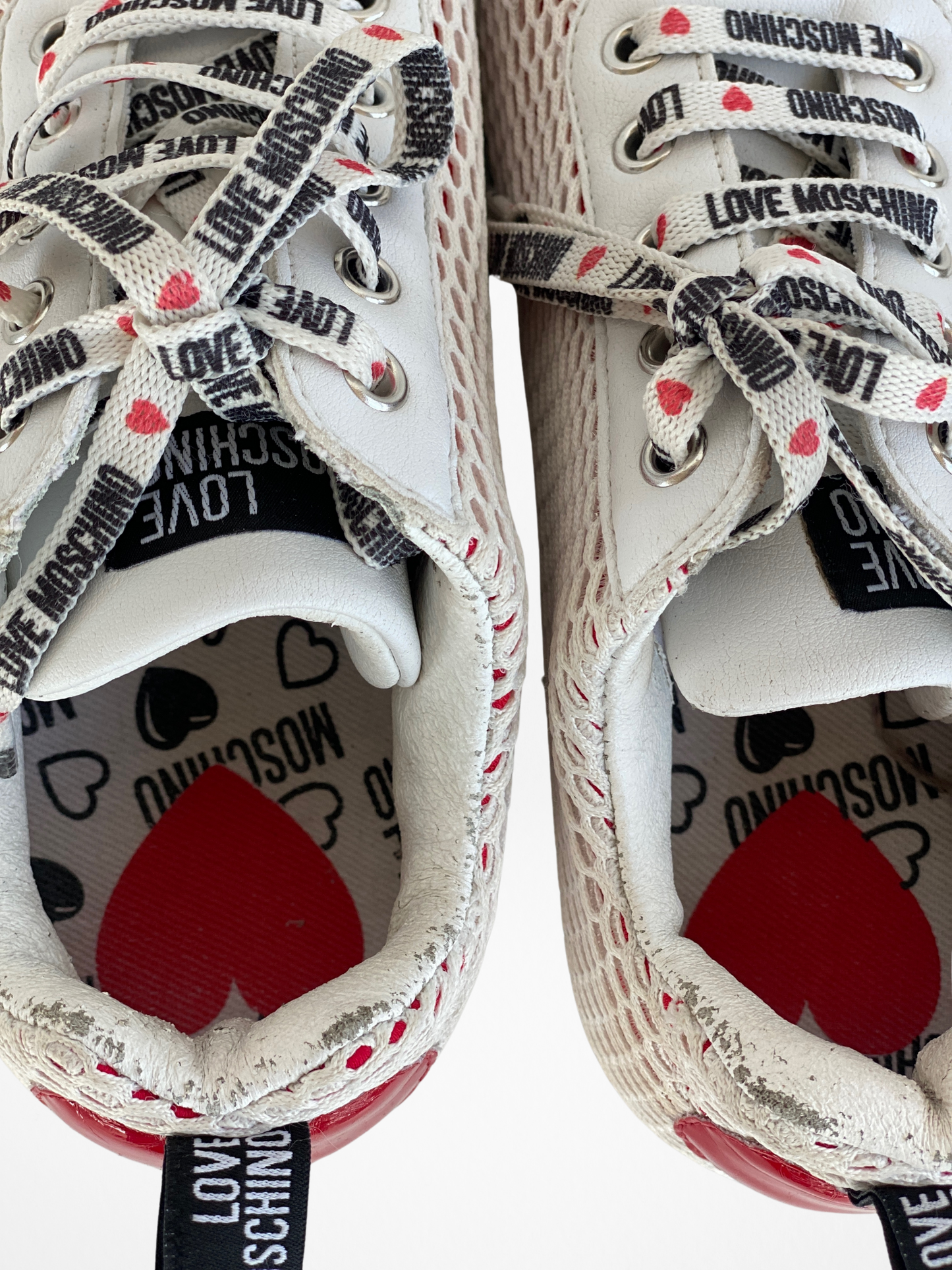 Love Moschino Women‘s White Sneakers With A Red Heart On Back - 37EUR