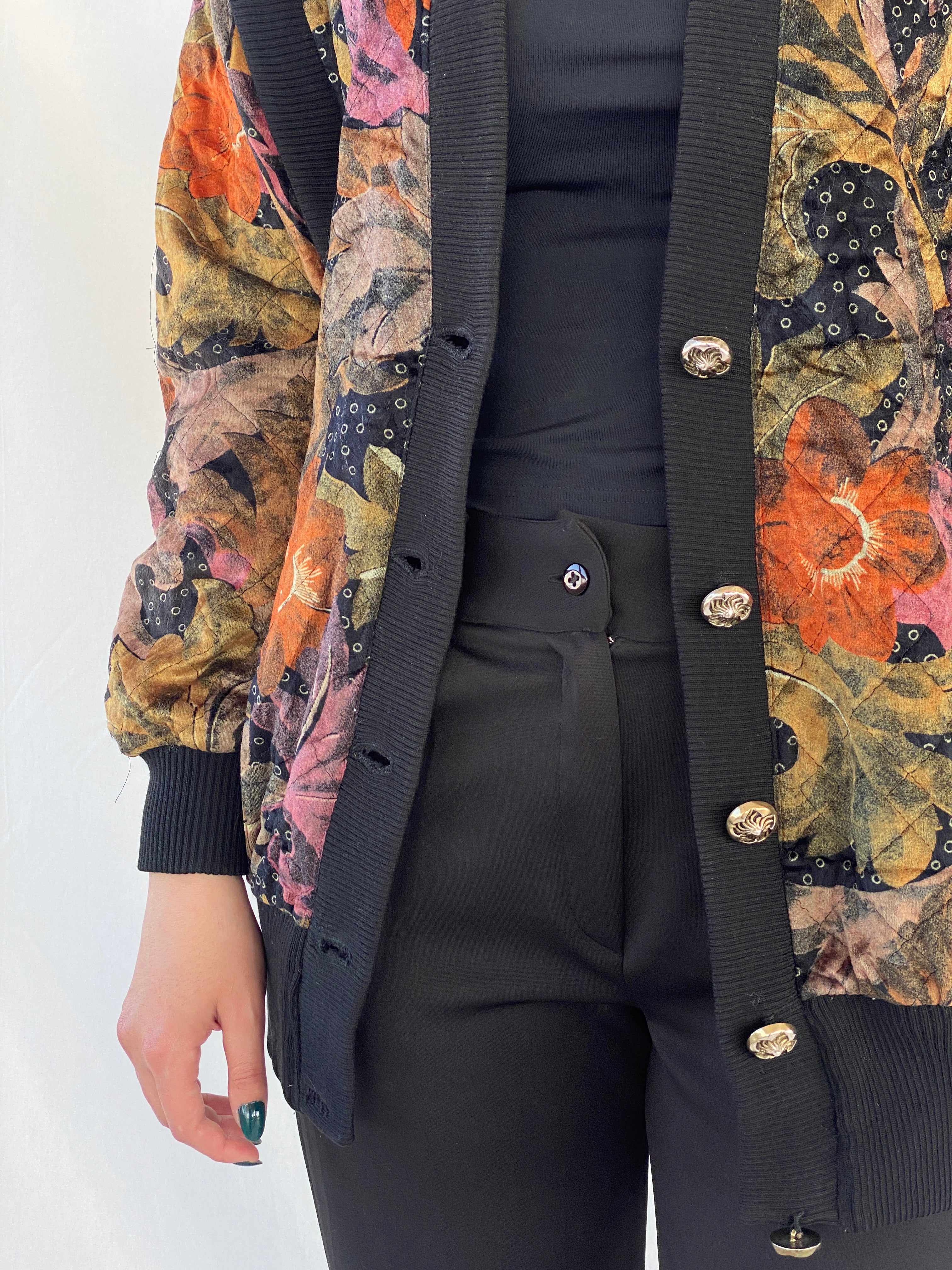 Vintage 90s Velvet Floral Tapestry Bomber Jacket - L